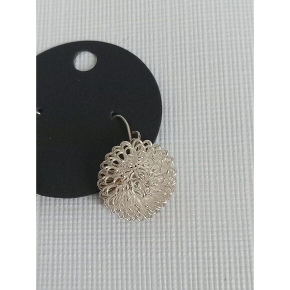 Silver Toned Coiled Spiral Metal Half Circle Puff Lightweight Fashion Earrings - Picture 5 of 8